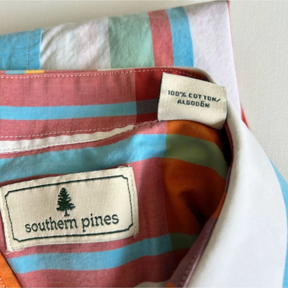 Colorful Cotton Poplin Madras Plaid Shirt Southern Pines Blue Pink Yellow Mens L - Picture 7 of 13